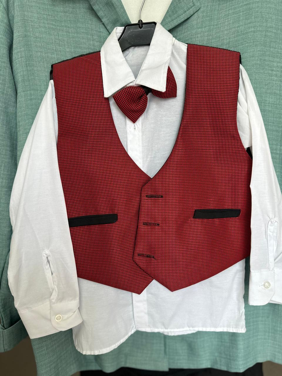 Red Waistcoat, Shirt & Tie Set
