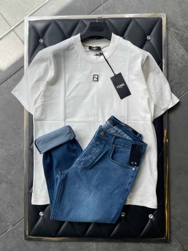 White Fendi Set T-shirt and Jeans