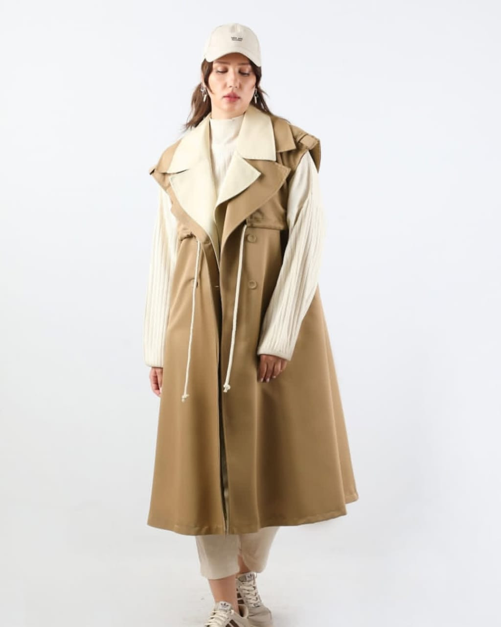 Lantern Sleeve Solid Belted Coat