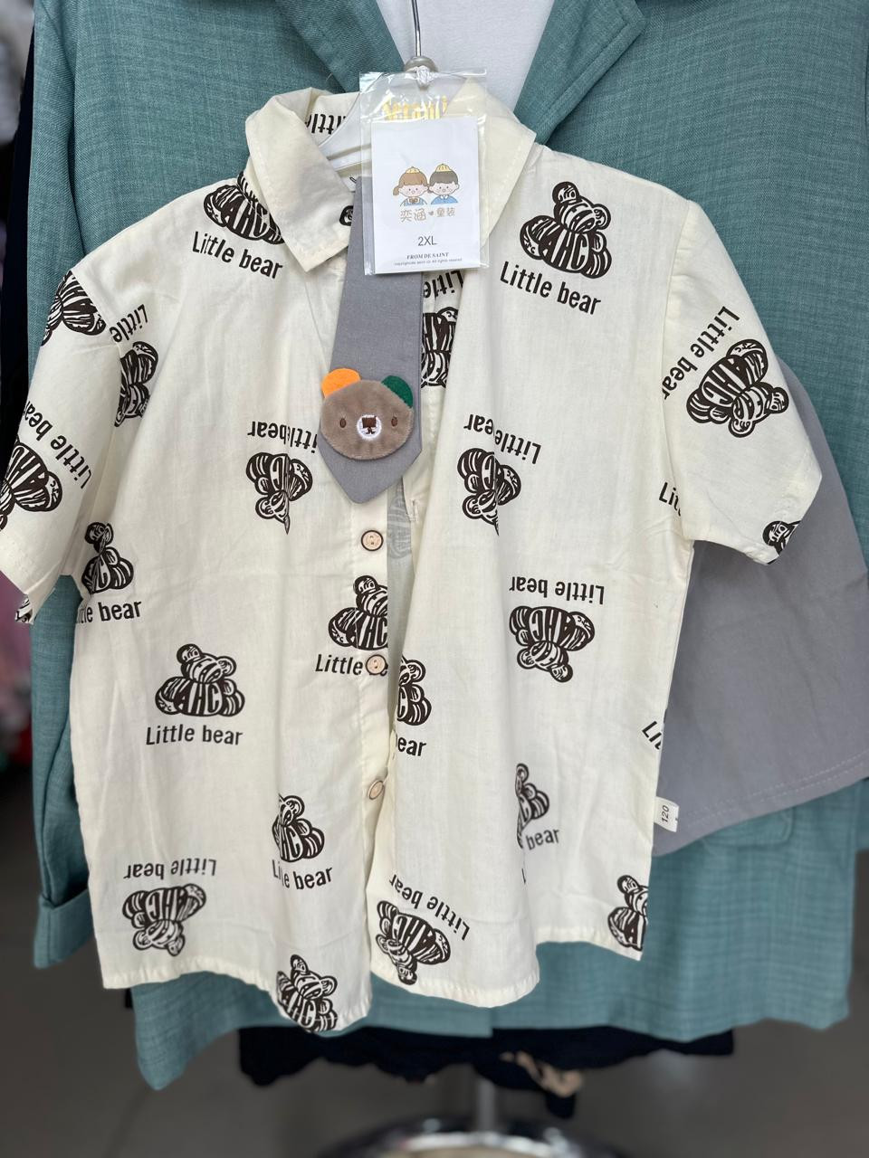 Boy Short Sleeve Full Bear Shirts Pants 2Pcs/Set Tie Kid Fashion Toddler Tracksuits