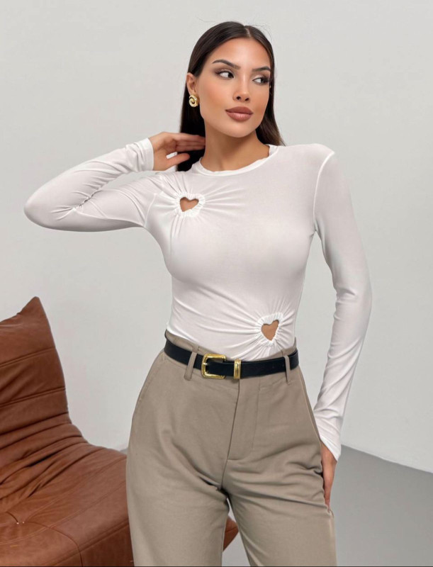 Hearts Cutout Girls Long-Sleeve Top